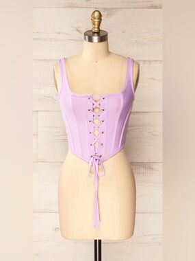 TIC TOC LOS ANGELES LAVENDER LACE UP CORSET TOP. STRETCHY, BONED, WELL MADE Sz S